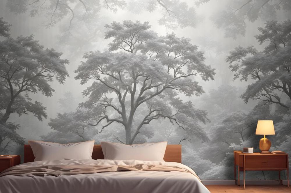 Gray Forest Illustration Etching Wallpaper Mural