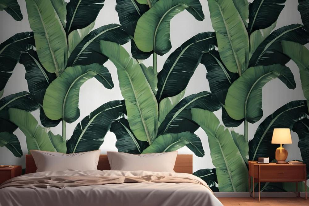 Green Banana Leaf Pattern Wallpaper Mural