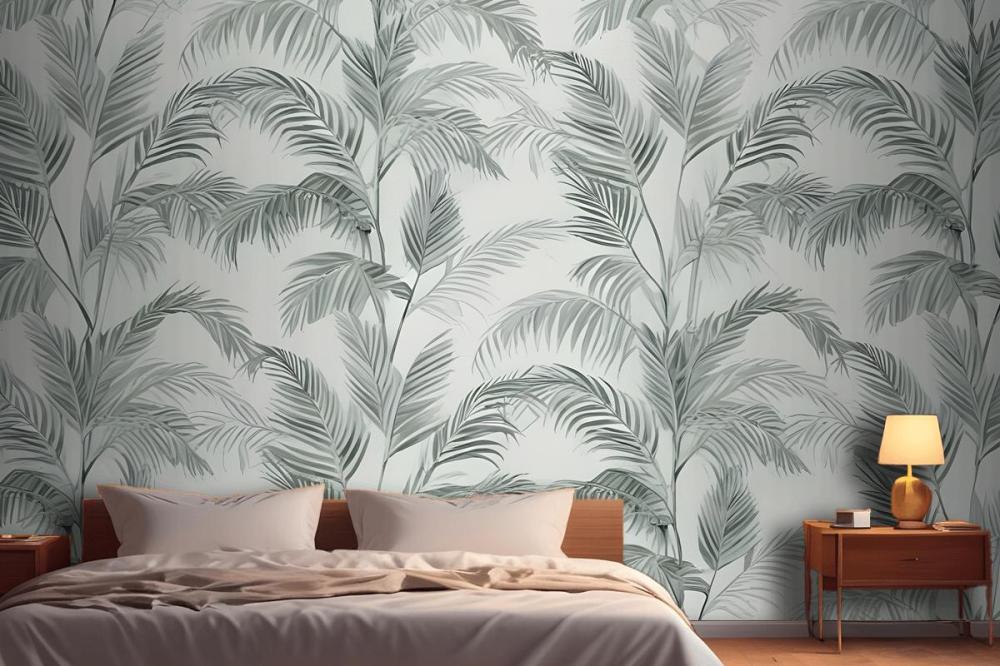 Green Inky Tropical Pattern Wallpaper Mural