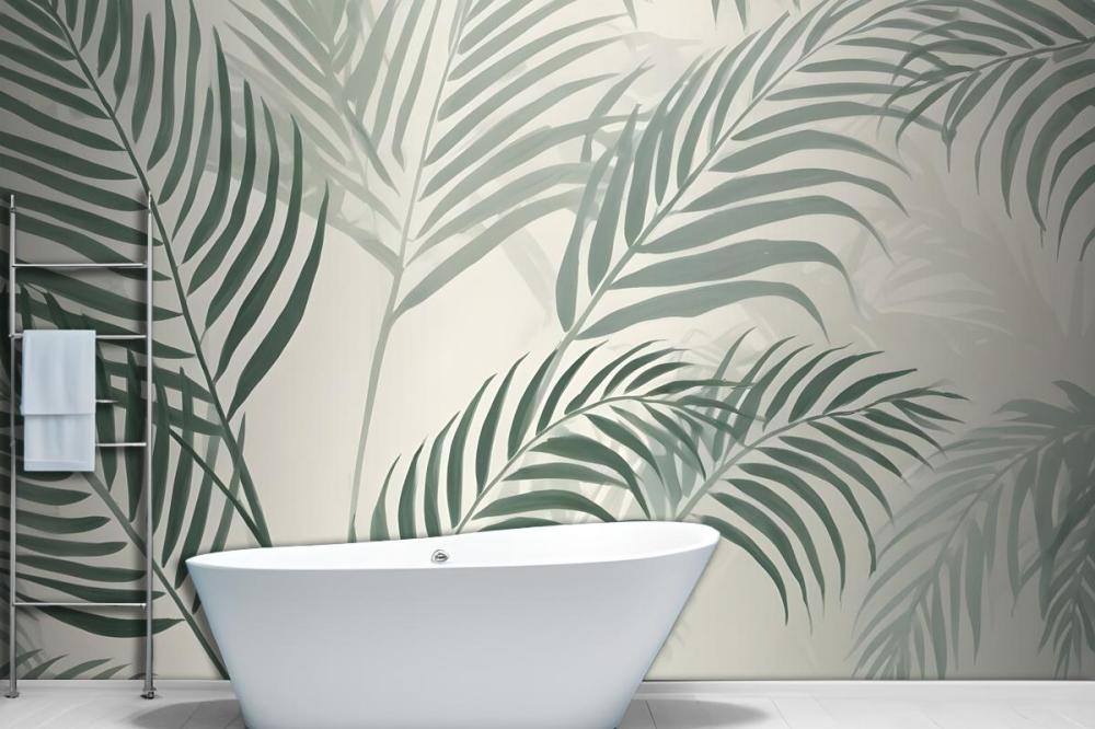 Green Palm Leaf Inky Tropical Wallpaper Mural