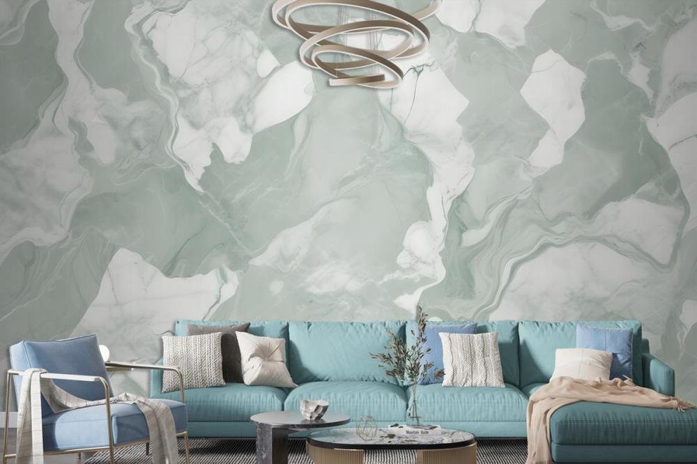 Green White Abstract Marble Wallpaper Mural