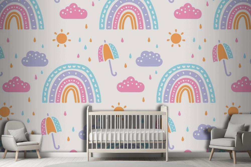 Hand Drawn Rainbow Pattern Design Kids Wallpaper Mural