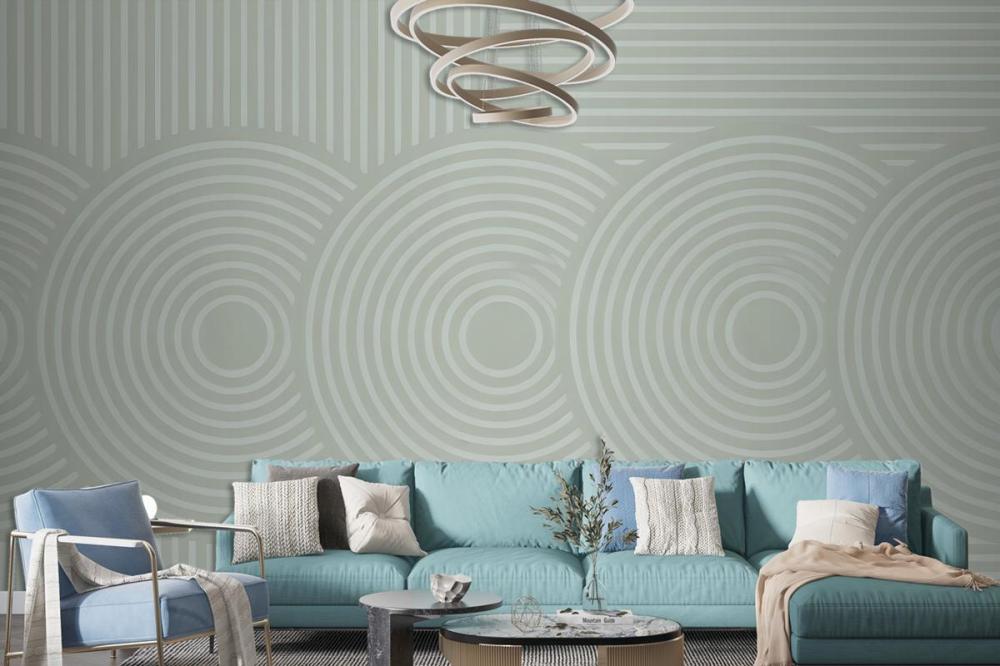 Light Green Background Concentric Circles Vertical Lines Wallpaper Mural