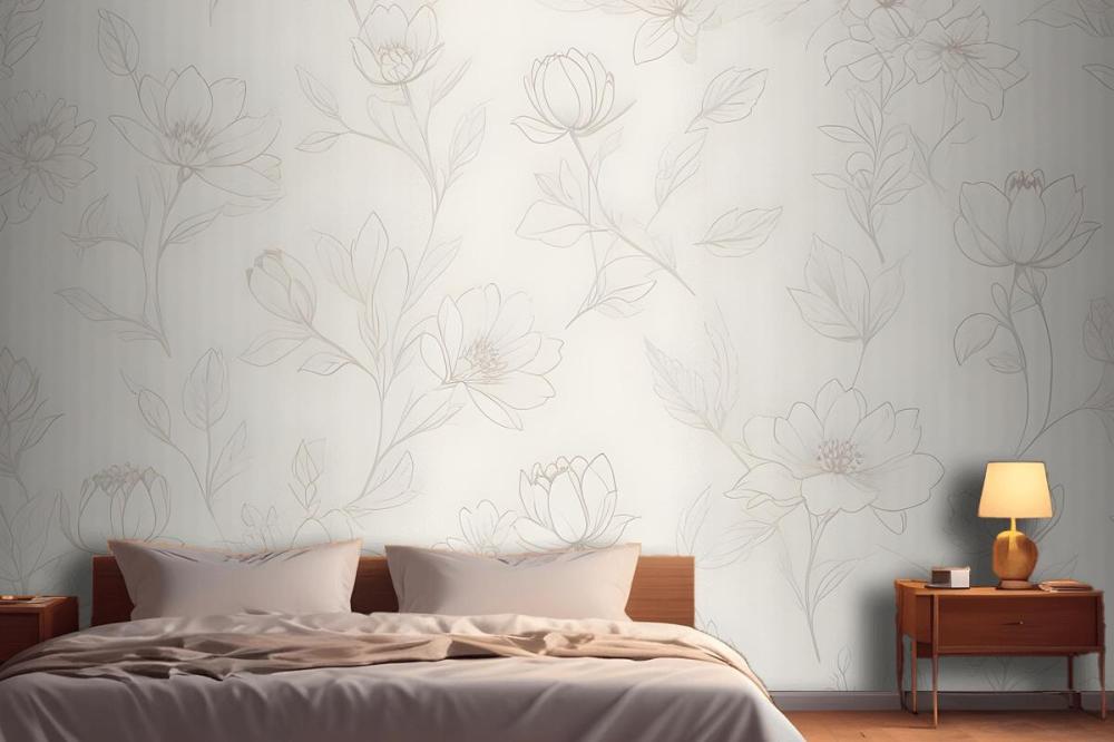 Minimalist Cream Cherry Blossom Mural
