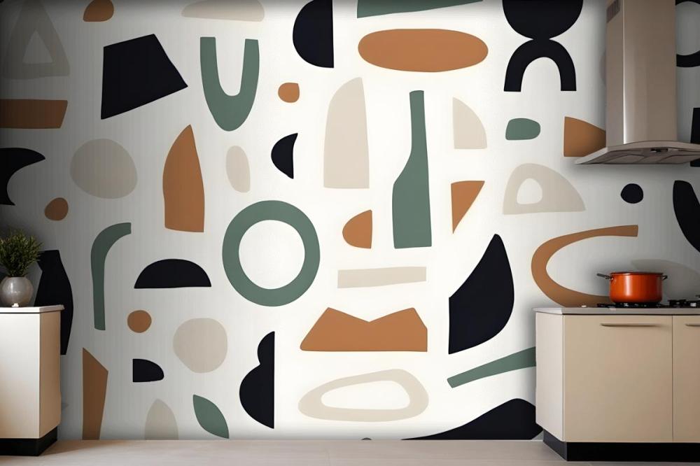 Navy & Brown Abstract Shapes Wallpaper Mural