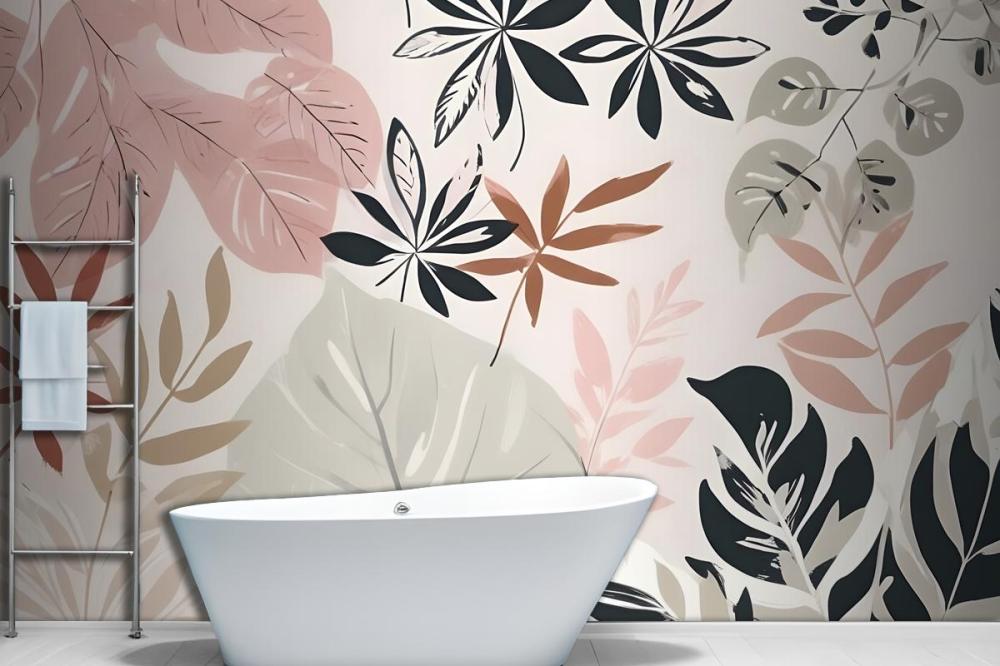 Neutral And Green Modern Botanical Plants Wallpaper Mural