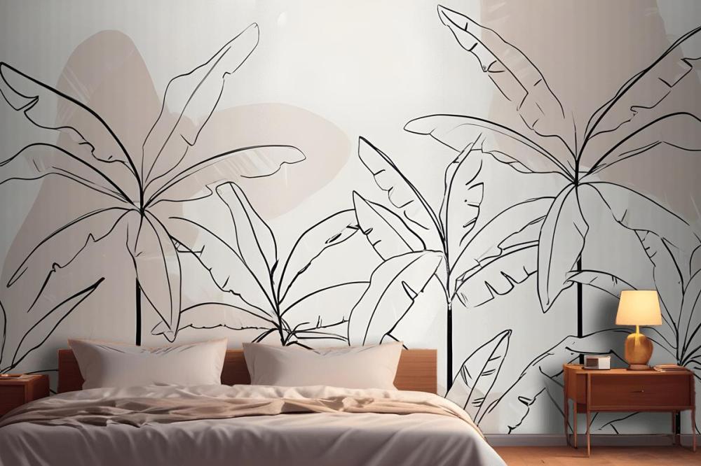 Neutral Pink Inky Tropical Wallpaper Mural