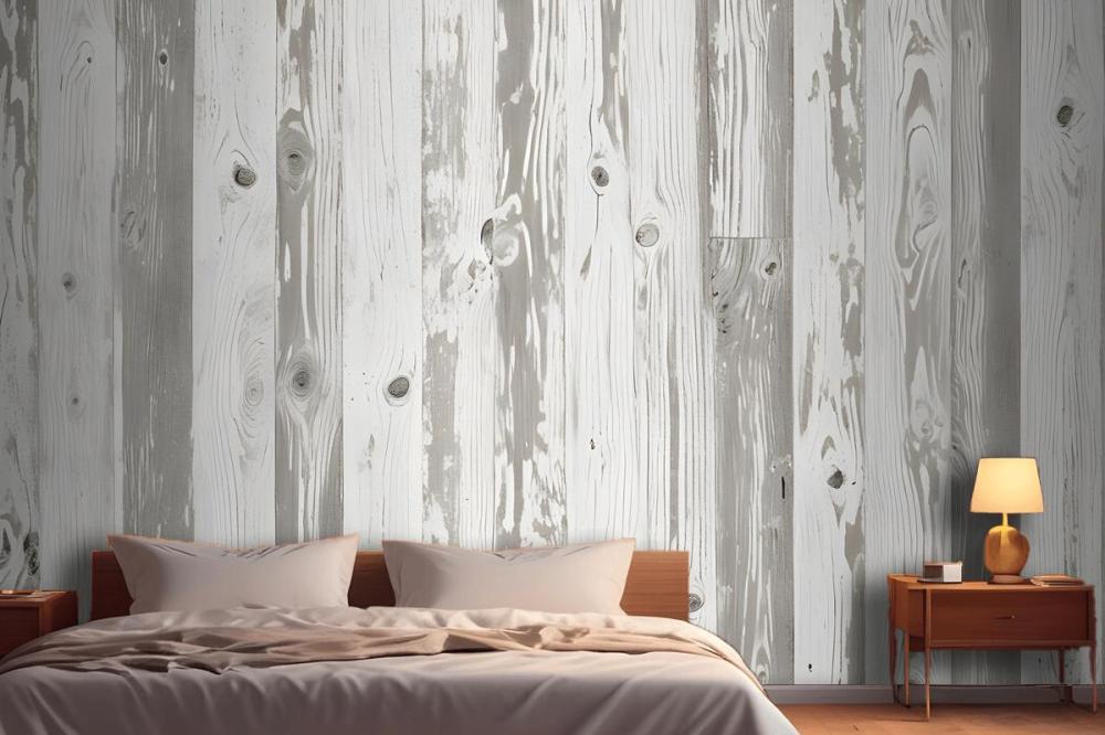 Neutral Printed Wood Panel Effect Wallpaper Mural