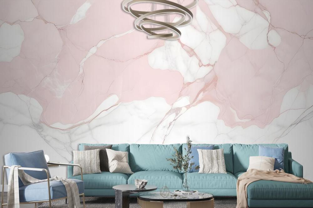 Pale Pink And White Marble Texture With Subtle Veining Patterns Wallpaper Mural