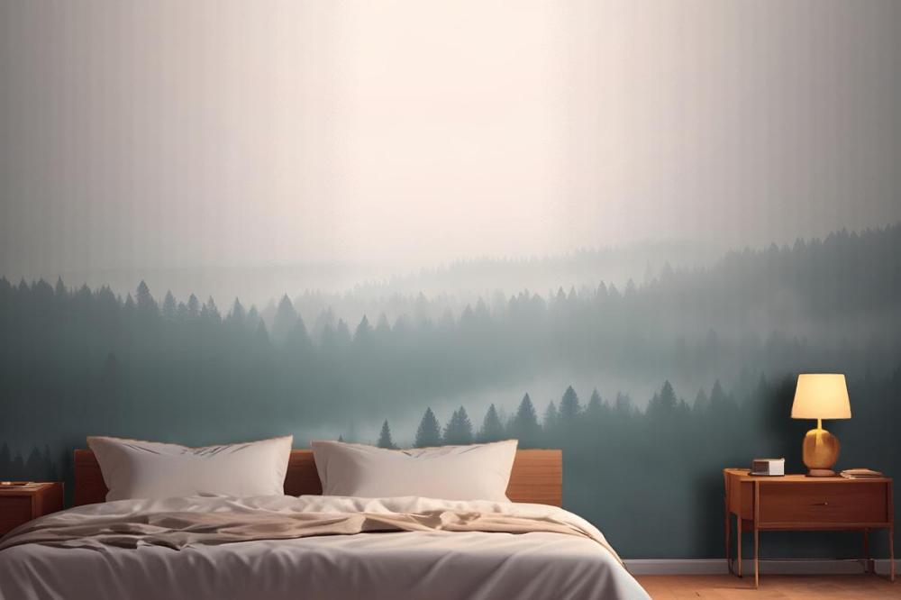 Peach & Green Pastel Ombre Forest Wallpaper Mural