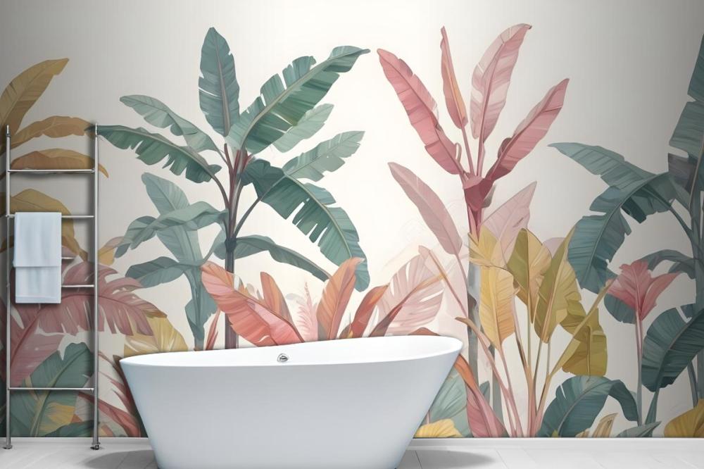 Pink & Teal Vintage Tropical Wall Mural