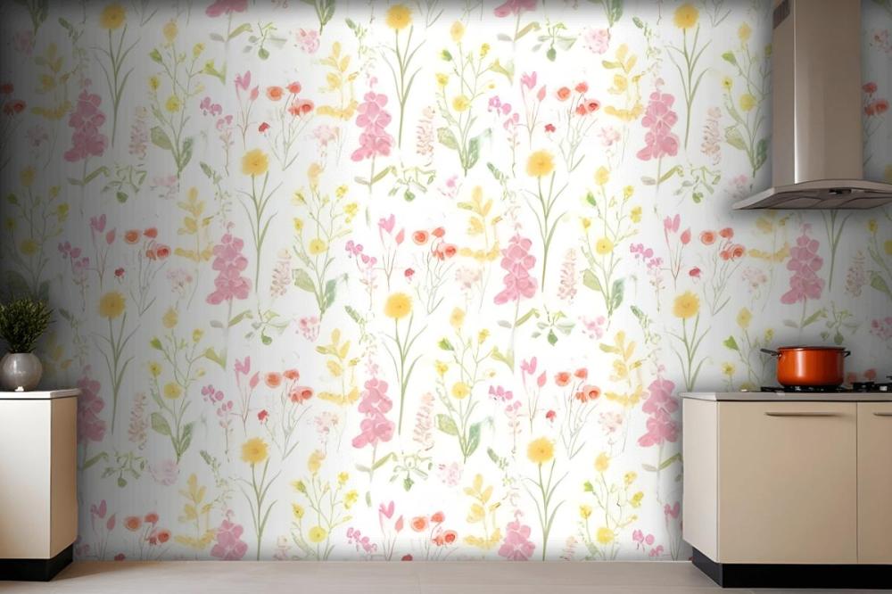 Pink Foxglove & Forget Me Not Flower Garden Wallpaper Mural