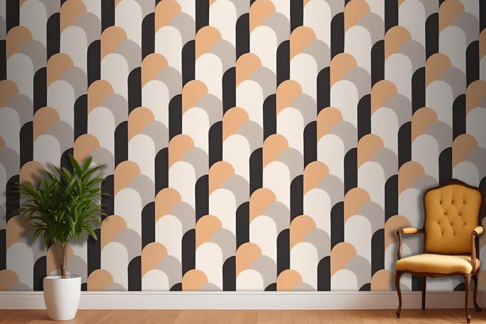 Seamless Geometric Pattern With Overlapping Semicircular Shapes In Shades Of Orange Gray And Black Wallpaper Mural