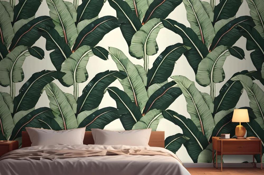 Seamless Pattern Featuring Lush Tropical Banana Wallpaper Mural