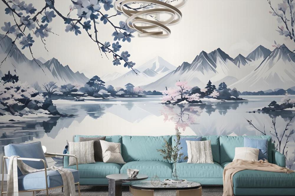 Serene Landscape With Snowcapped Mountains Reflected In A Calm Lake Wallpaper Mural