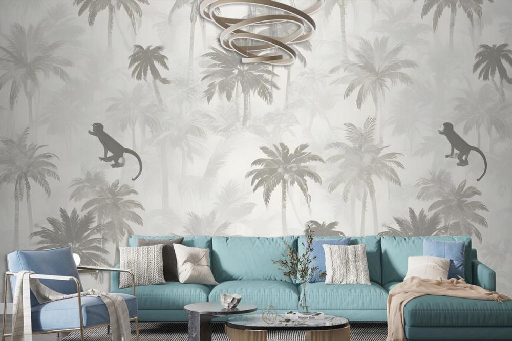 Sophisticated Minimal Jungle Animals Pattern Wallpaper Mural