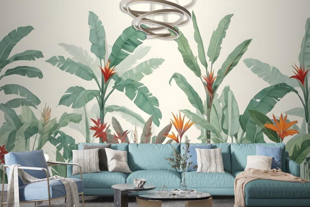 Tropical Jungle Scene With Lush Green Foliage Wallpaper Mural