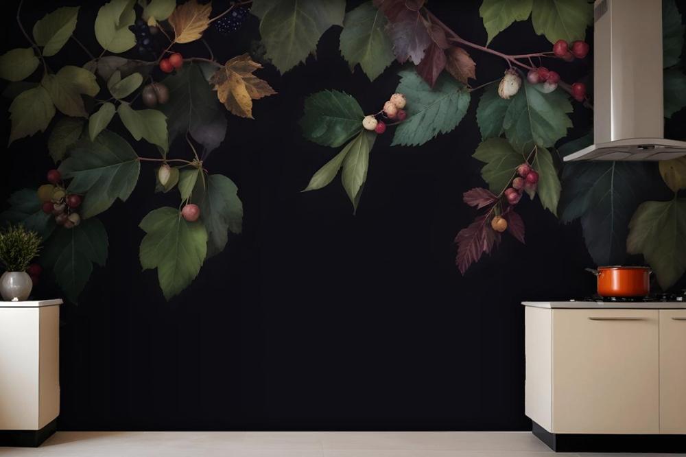 Vintage Dark Botanical Fig Tree Wallpaper Mural