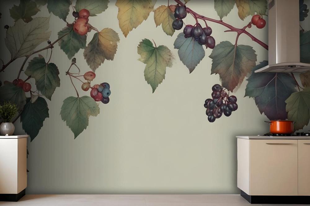 Vintage Green Botanical Fig Tree Wallpaper Mural