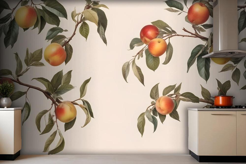 Vintage Neutral Botanical Peach Tree Wallpaper Mural