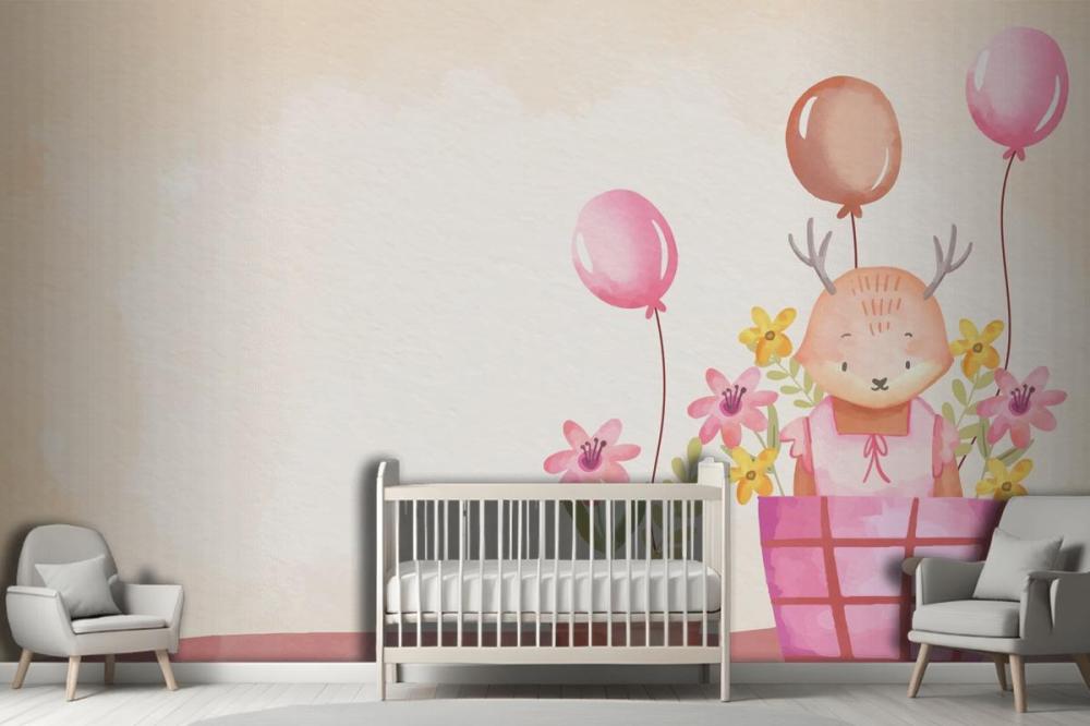 Watercolor Baby Girl Background Wallpaper Mural