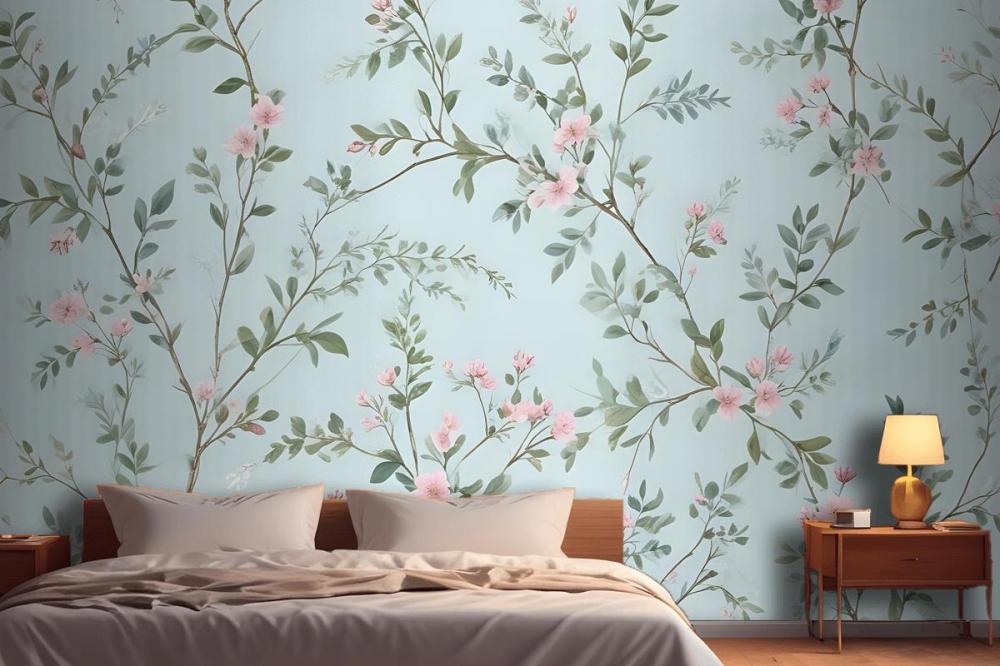 Watercolor Chinoiserie Floral Peony Blossom Wallpaper Mural