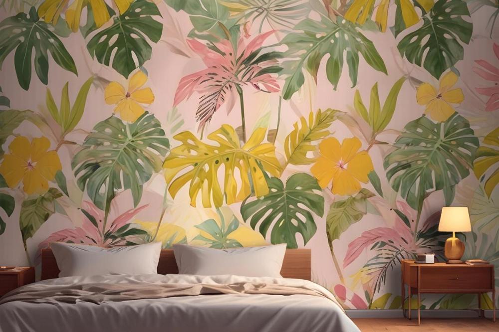 Watercolor Colorful Summer Tropical Leaf Wallpaper Mural