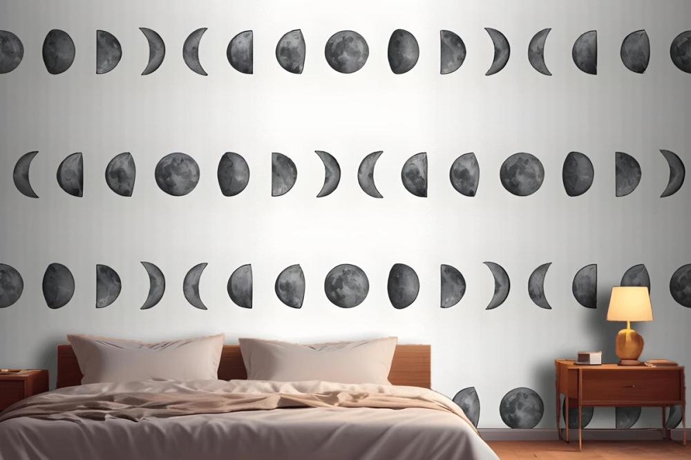 Watercolor Fullmoon Crescent Pattern Wallpaper Mural