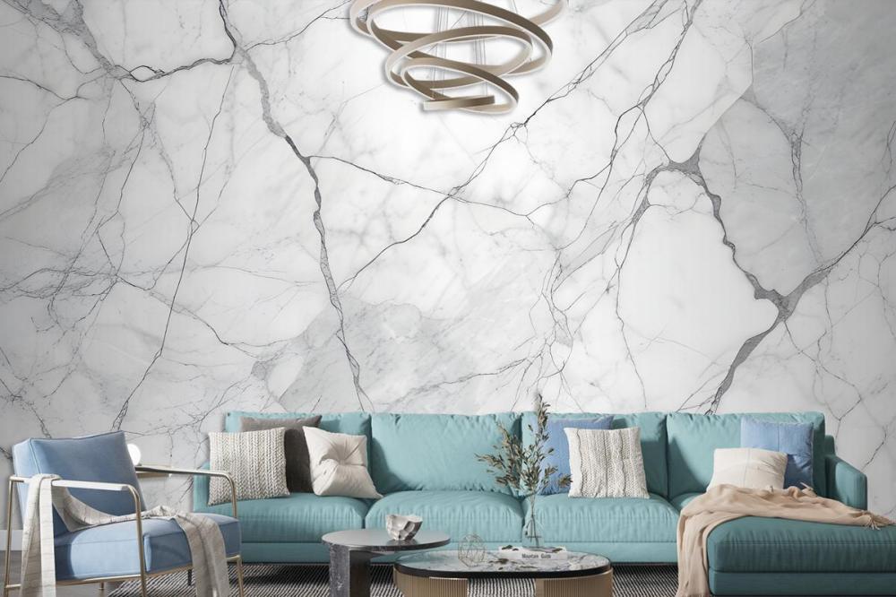 White Marble Texture With Gray Veins Wallpaper Mural