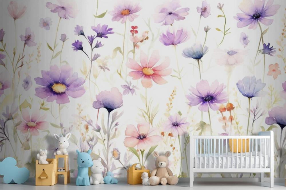 A Painting Of A Bunch Of Flowers On A White Background Wallpaper Mural