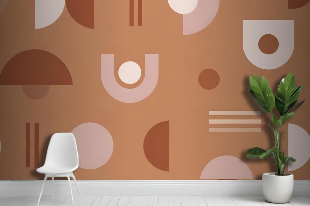Abstract Geometric Shapes And Patterns In Shades Of Brown Wallpaper Mural