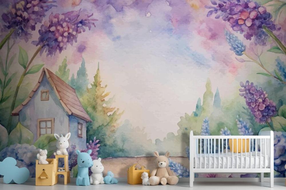 Beautiful Rustic Flower Watercolor Background Wallpaper Mural