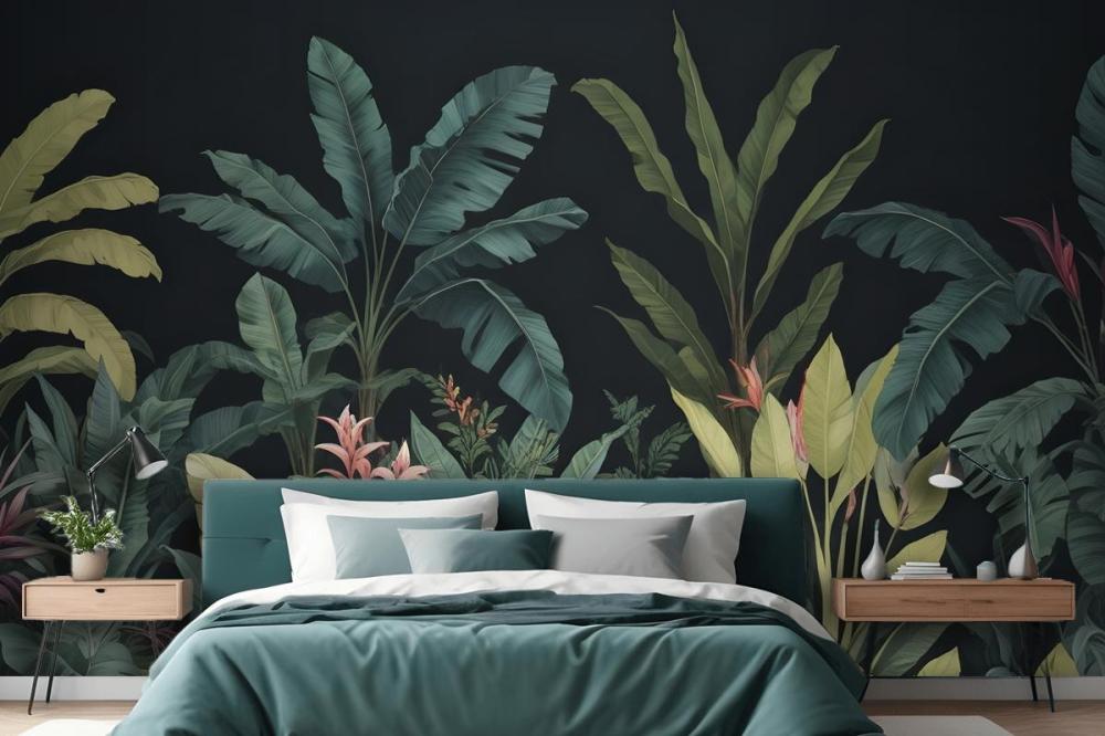 Blue & Green Dark Tropical Wall Mural
