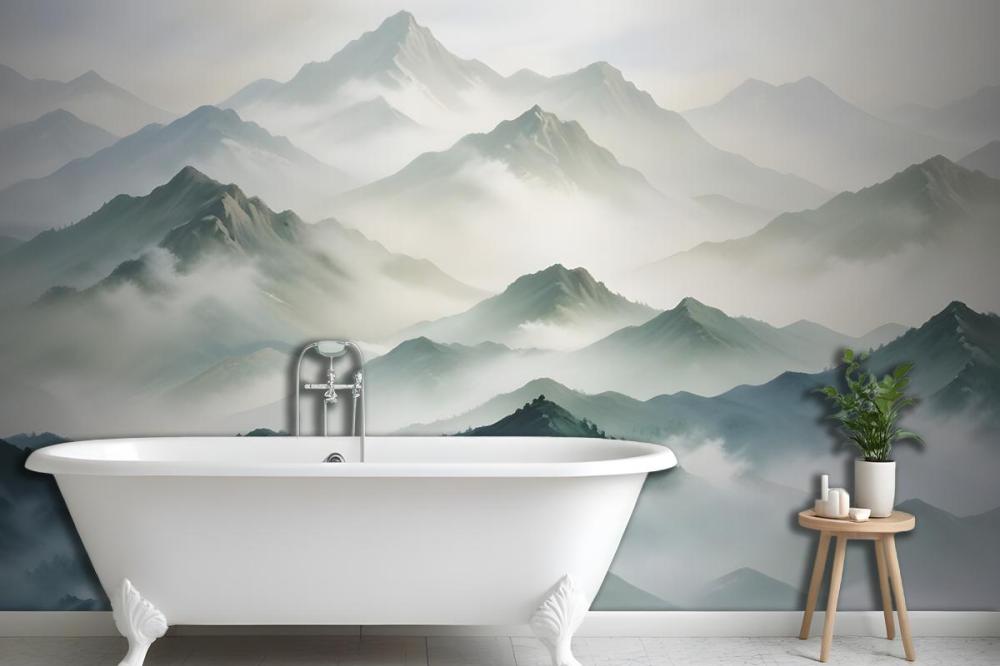 Blue & Green Mountainscape Wallpaper Mural