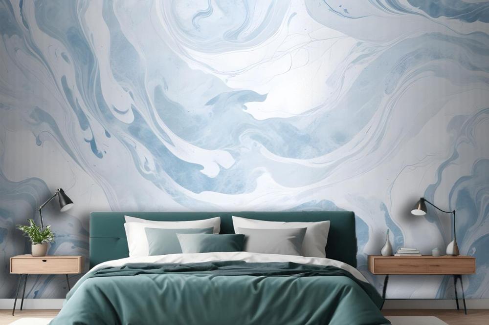 Blue & White Marbleized Wallpaper Mural