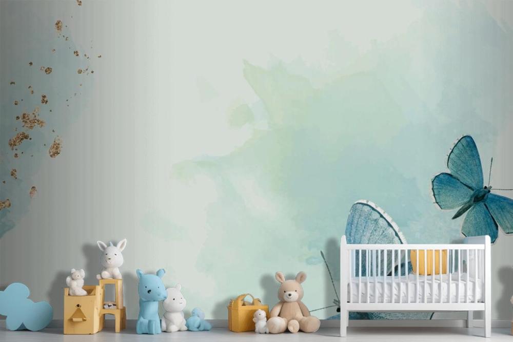 Blue Butterflies Patterned Background Wallpaper Mural