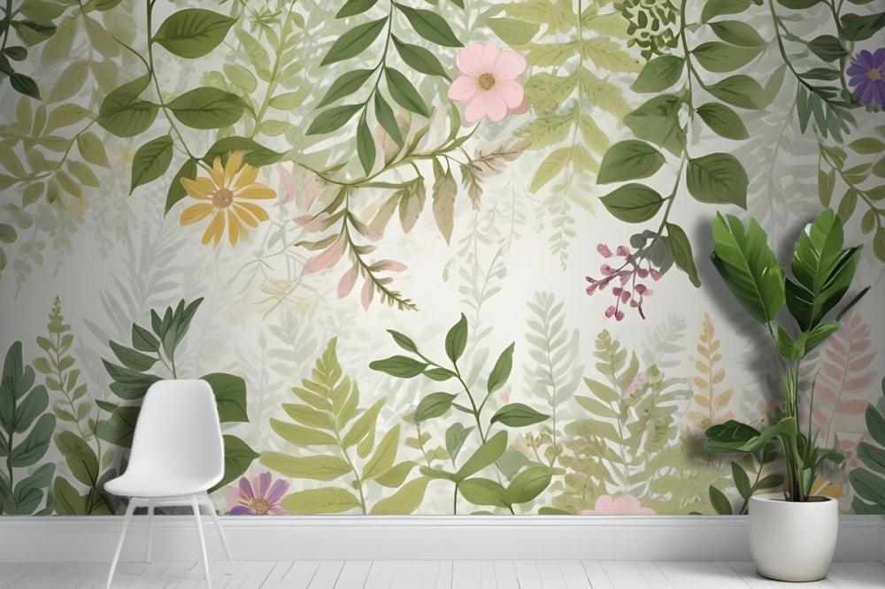 Bright Floral Garden Landscape Wallpaper Mural