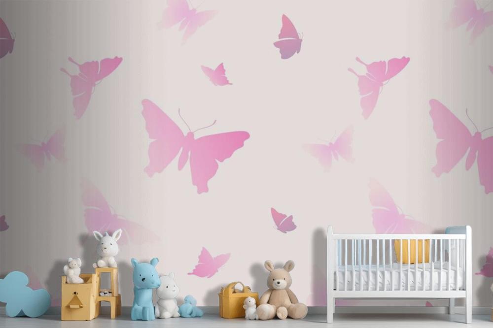 Butterfly Pattern Feminine Pink Aesthetic Wallpaper Mural