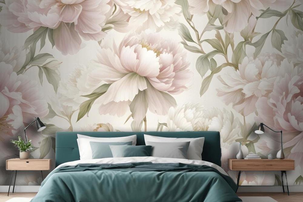 Closeup View Of A Floral Pattern Featuring Large Wallpaper Mural