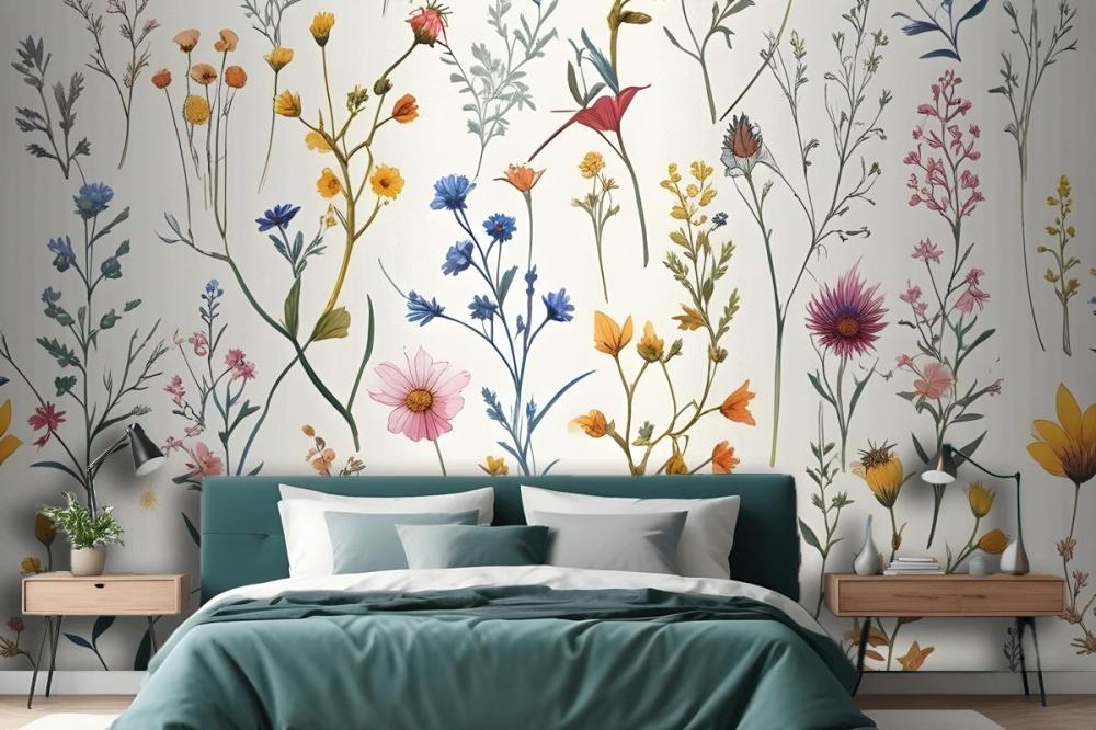 Colorful Blossoms Bedroom Wallpaper Mural