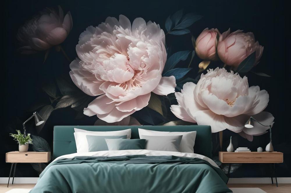 Dark Floral Peony Bouquet Wallpaper Mural