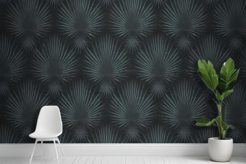 Dark Green Abstract Of Radiating Lines Sunburst Shapes Wallpaper Mural