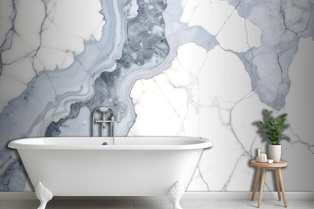 Deep Blue Clouded Marble Wallpaper Mural