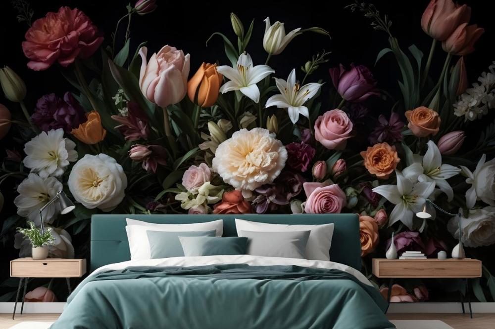 Dutch Dark Flowers Wallpaper Mural