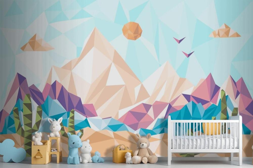 Flat Design Low Poly Landscape Wallpaper Mural