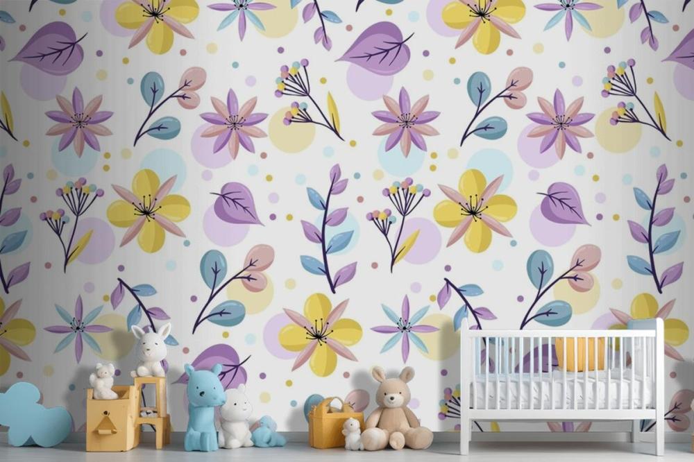 Floral Pattern With Pastel Colors Wallpaper Mural