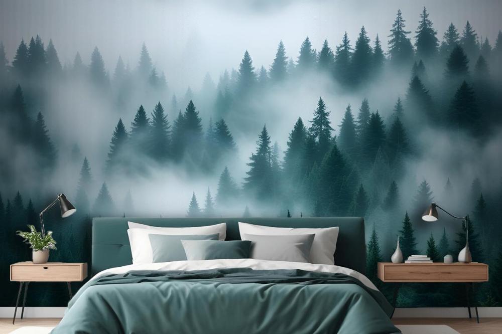 Foggy Pine Forest Wallpaper Mural
