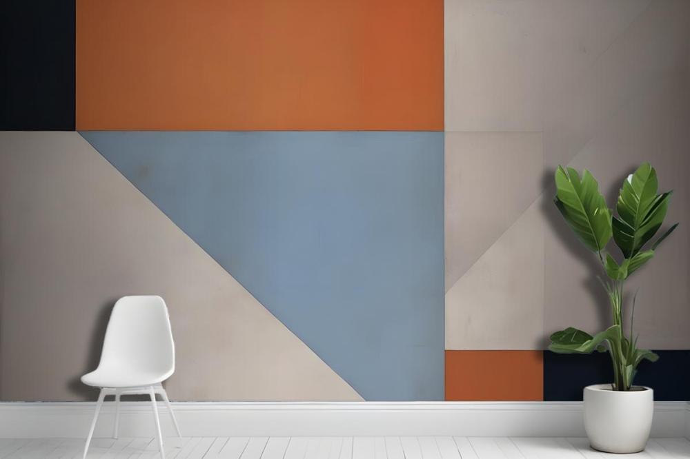 Geometric Abstract Composition With Various Shapes And Colors Including Orange Blue And Gray Wallpaper Mural