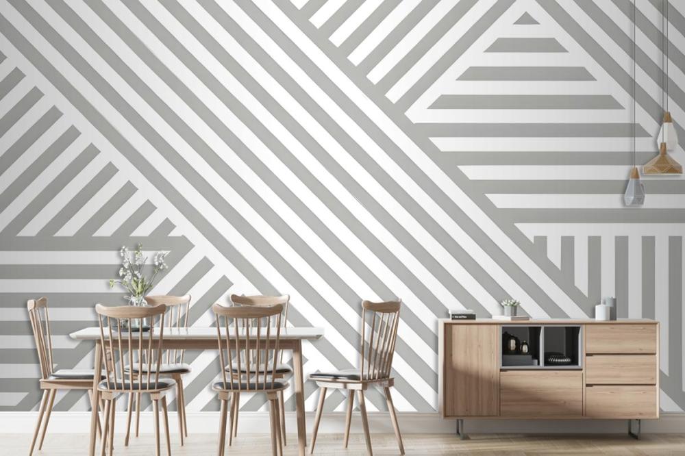 Gray White Diagonal Striped Pattern Wallpaper Mural