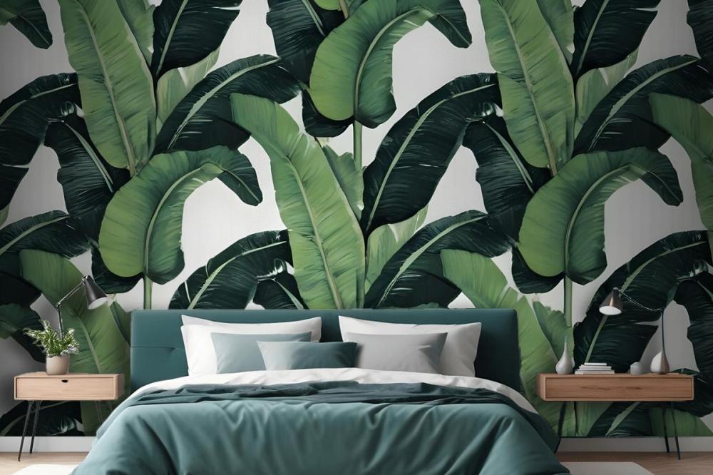 Green Banana Leaf Pattern Wallpaper Mural
